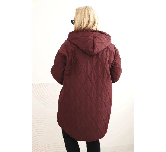 Dámská bunda Plus Size prošívaná s kapucí a nápisem model 21393386 švestková - K-Fashion