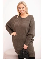 Dámský svetr Plus Size s mohair pončo mocca