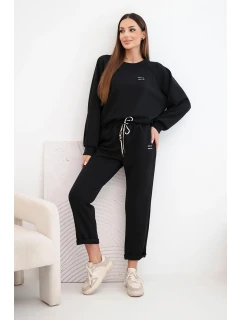 Dámský komplet z viskózy s mikinou a kalhotami máslový černý