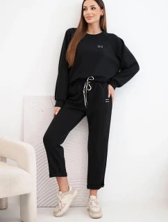 Dámský komplet z viskózy s mikinou a kalhotami máslový černý