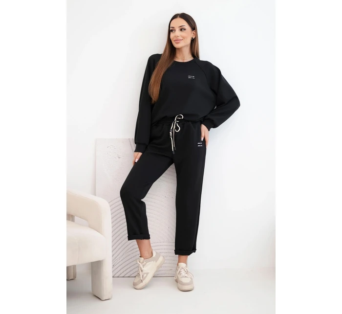 Dámský komplet z viskózy s mikinou a kalhotami máslový černý Dámský komplet z viskózy s mikinou a kalhotami máslový černý