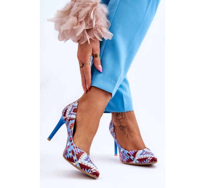 Módní kožené boty Lewski na vysokém podpatku model 21615964 Modrá červená - Boto