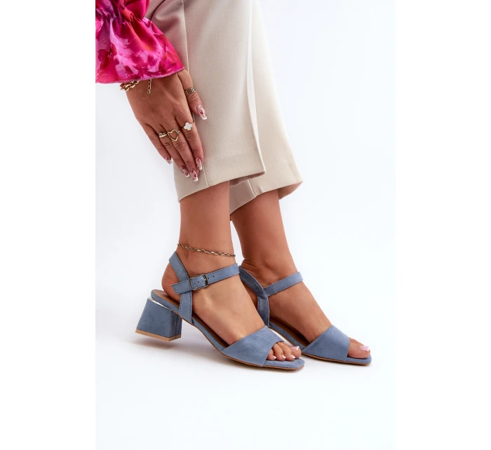 Dámské Sandály Na Podpatku Z Ekokože Modré Leisha