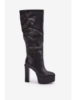 Kozačky Na Podpatku A Platformě Z Eko Kůže Černé model 21681394 - Boto