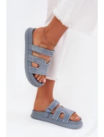 Dámské pantofle se zdobením na platformě modré Delyna Dámské pantofle se zdobením na platformě modré Delyna