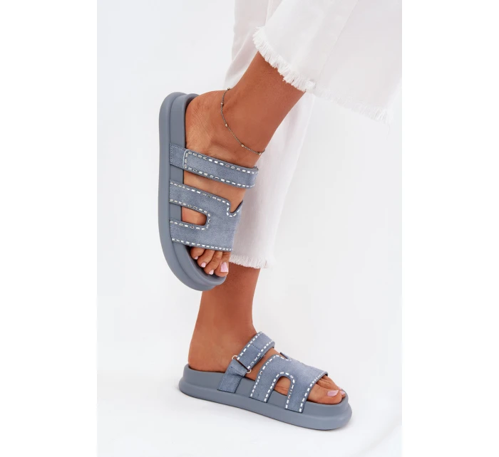 Dámské pantofle se zdobením na platformě modré Delyna Dámské pantofle se zdobením na platformě modré Delyna