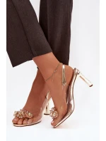 Průhledné sandály na podpatku s ozdobami D&A MR52-232 zlaté