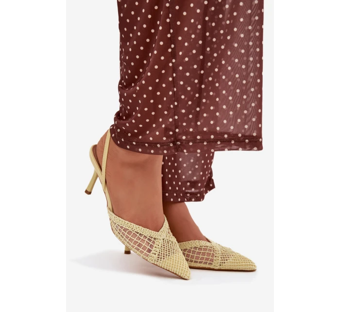 Sandály z pleteniny na podpatku žluté model 21919230 - Boto