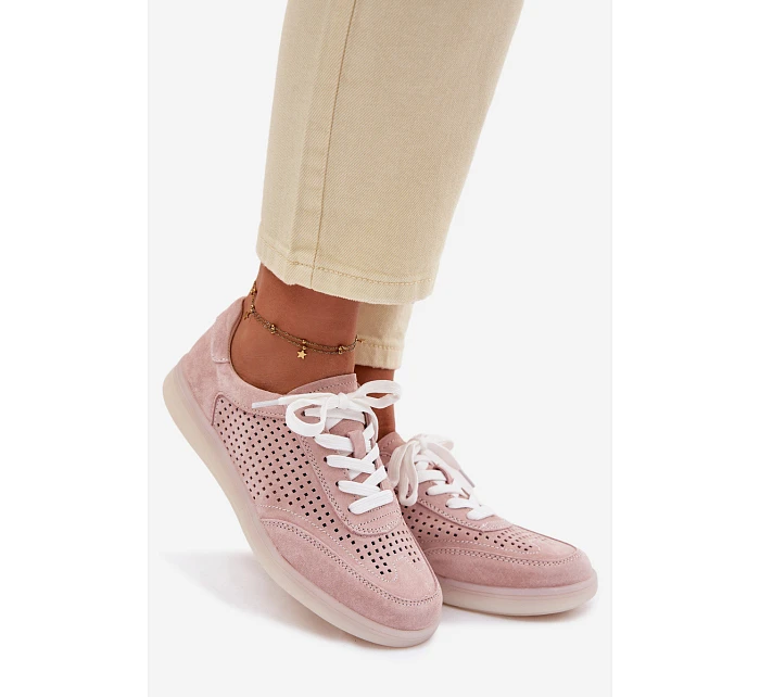 Kožené semišové dámské tenisky s Růžové model 22100237 - Boto Kožené semišové dámské tenisky s Růžové model 22100237 - Boto