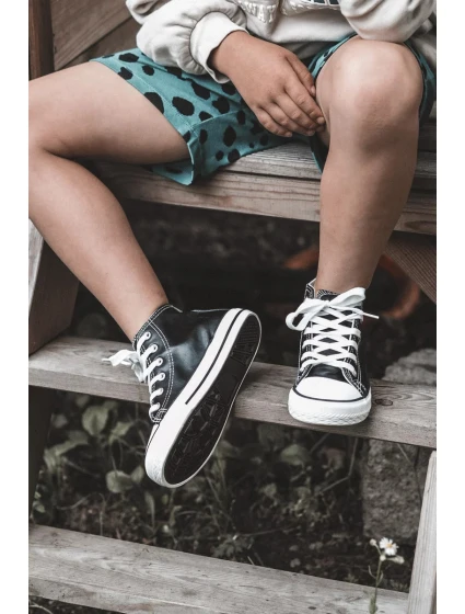 Dětské kožené vysoké tenisky Černe a bíle Marney Dětské kožené vysoké tenisky Černe a bíle Marney