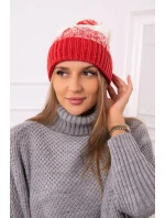 Dámská čepice s bambulí Abigail K326 raspberry+ecru Dámská čepice s bambulí Abigail K326 raspberry+ecru