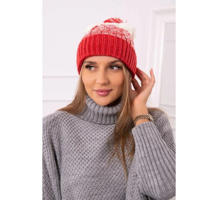 Dámská čepice s bambulí Abigail K326 raspberry+ecru Dámská čepice s bambulí Abigail K326 raspberry+ecru