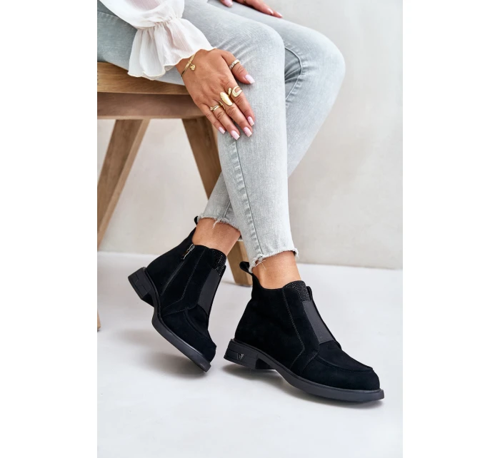 Semišové Nízké Boty Na Plochém Podpatku Zateplené D&A JC42-23 Černé