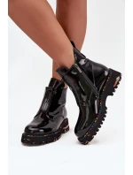 Dámské lakované boty Artiker – černé, zateplené, přírodní kůže