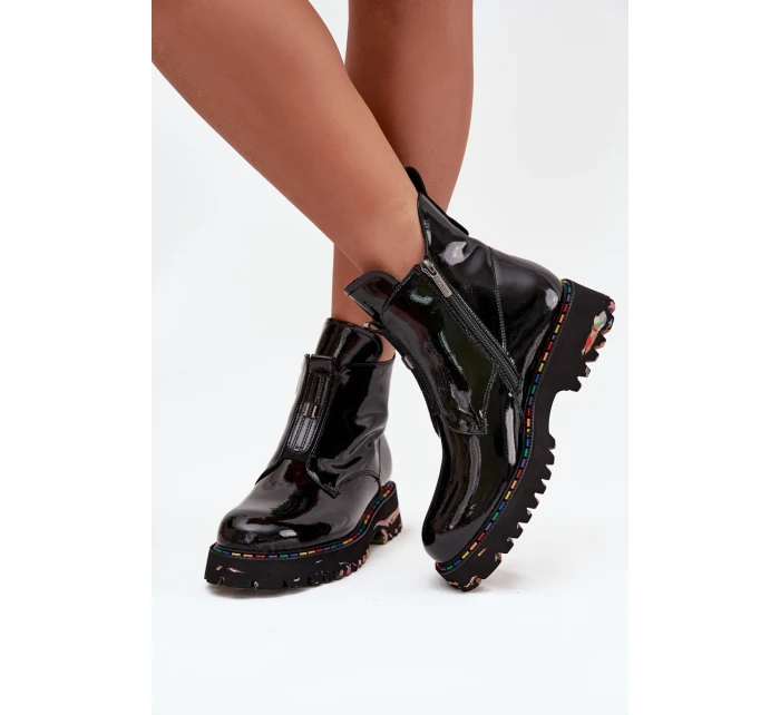 Dámské lakované boty Artiker – černé, zateplené, přírodní kůže