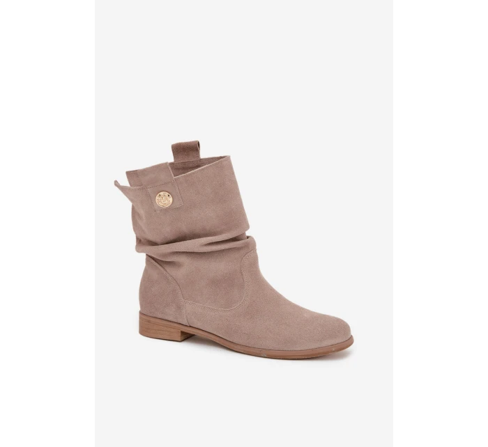 Zateplené dámské kotníkové boty z přírodní semišové kůže Zazoo – béžové
