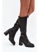 Dámské musketýrky z přírodní kůže na sloupkovém podpatku, zateplené Vinceza 66826 – černé Dámské musketýrky z přírodní kůže na sloupkovém podpatku, zateplené Vinceza 66826 – černé