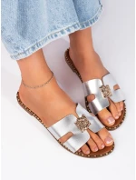 Výborné sandály dámské stříbrné bez podpatku Výborné sandály dámské stříbrné bez podpatku