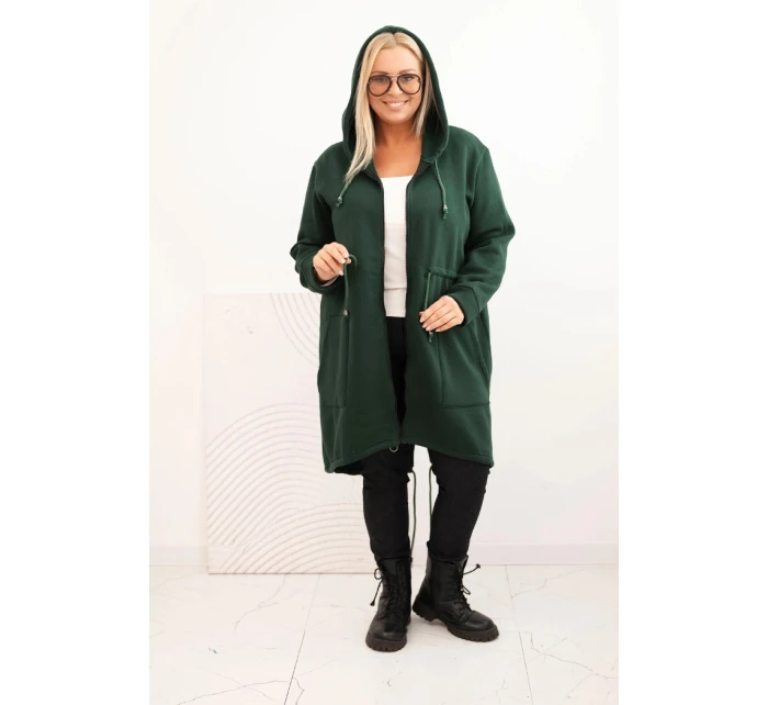 Dámská mikina zateplená Plus Size s kapucí a model 21480763 výstřihem hnědá - K-Fashion