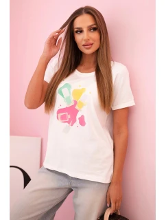 Dámská bavlněná blůza s krátkým rukávem a barevným potiskem ecru