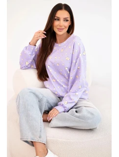 Dámská viskózová mikina s dlouhým rukávem v drobných květinách fialová