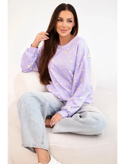 Dámská viskózová mikina s dlouhým rukávem v drobných květinách fialová