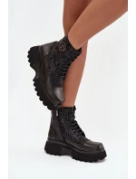 Kožené dámské kotníčková na platformě s nápisy a ozdobným detailem Artiker 57C2273 Černé