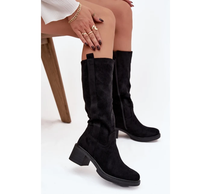 Dámské kozačky na Eko semiš černé model 21747873 - Boto Dámské kozačky na Eko semiš černé model 21747873 - Boto