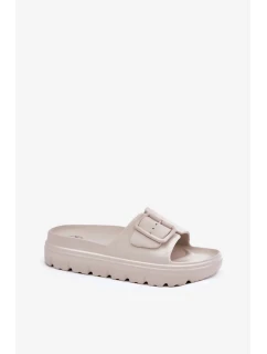 Dámské pěnové pantofle na platformě s přezkou – béžové