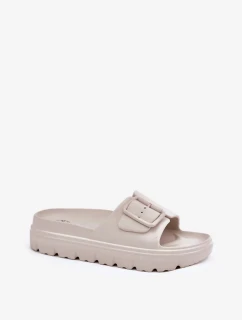 Dámské pěnové pantofle na platformě s přezkou – béžové