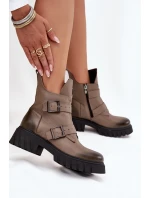 Dámské kotníkové boty z pravé kůže se sponami a ozdobným detailem Zazoo – tmavě béžové Dámské kotníkové boty z pravé kůže se sponami a ozdobným detailem Zazoo – tmavě béžové