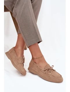 Dámské polobotky mokasíny s plochou podrážkou a šněrováním Zalina – béžové