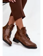 Dámské zateplené kožené boty Briselda – hnědé, s dekorativním detailem Dámské zateplené kožené boty Briselda – hnědé, s dekorativním detailem