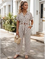 Dámská lyocellová halenka s vázáním v béžové barvě s hráškem FashionStreet RY2929