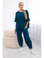 Bavlněný komplet halenka + kalhoty námořní