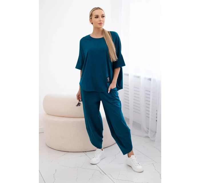 Bavlněný komplet halenka + kalhoty námořní