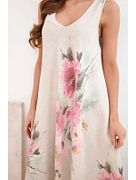 Dámské bavlněné oversize šaty s výstřihem do V a květinovým potiskem béžová Dámské bavlněné oversize šaty s výstřihem do V a květinovým potiskem béžová