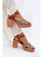 Kožené Sandály Na Podpatku S Pletením Na Páscích Hnědé Zazoo 40460 Kožené Sandály Na Podpatku S Pletením Na Páscích Hnědé Zazoo 40460