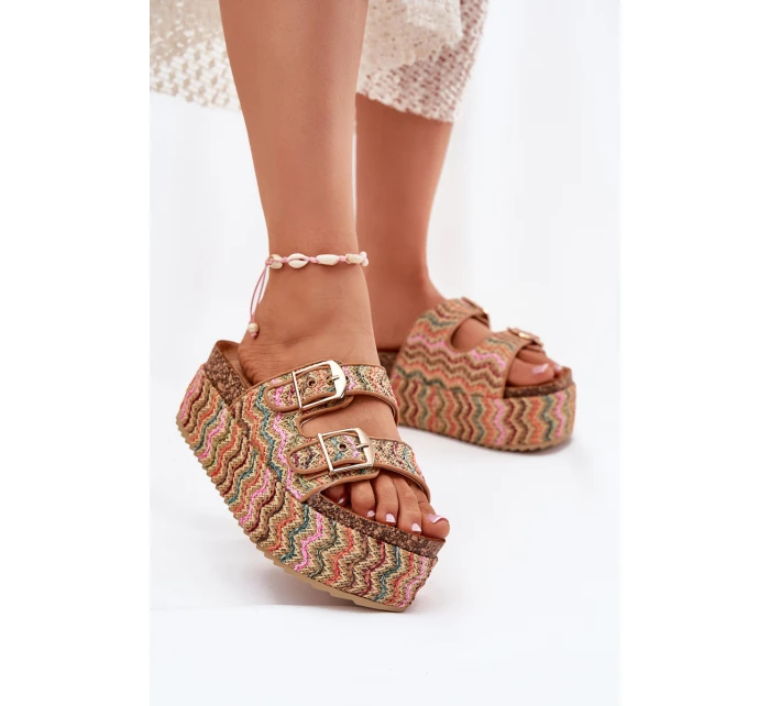 Dámské Sandály Na Masivní Platformě S Pletením A Přezkami Multikolor
