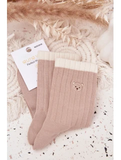 Dámské bavlněné ponožky s malým medvídkem – béžové