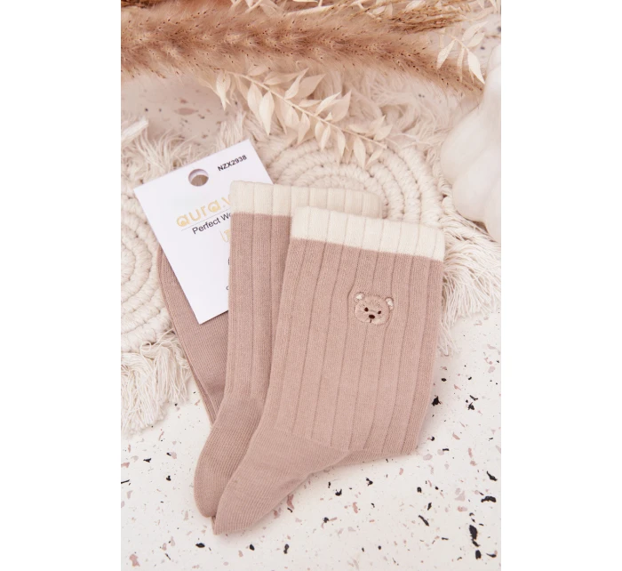 Dámské bavlněné ponožky s malým medvídkem – béžové Dámské bavlněné ponožky s malým medvídkem – béžové