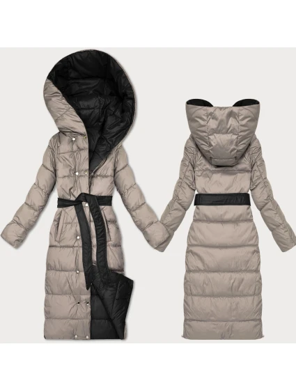 Černobéžová oboustranná zimní bunda s páskem model 21753499 - MINORITY