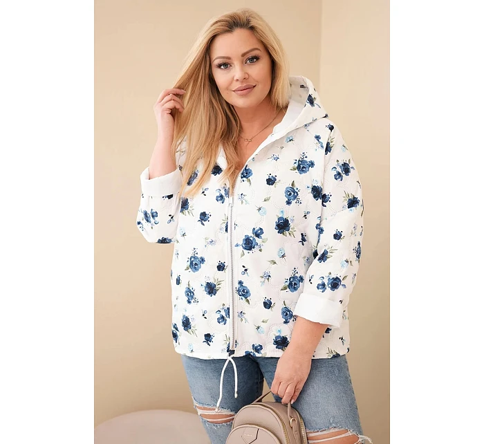 Dámská jarní bunda Plus Size s drobným květinovým vzorem tmavě modrá