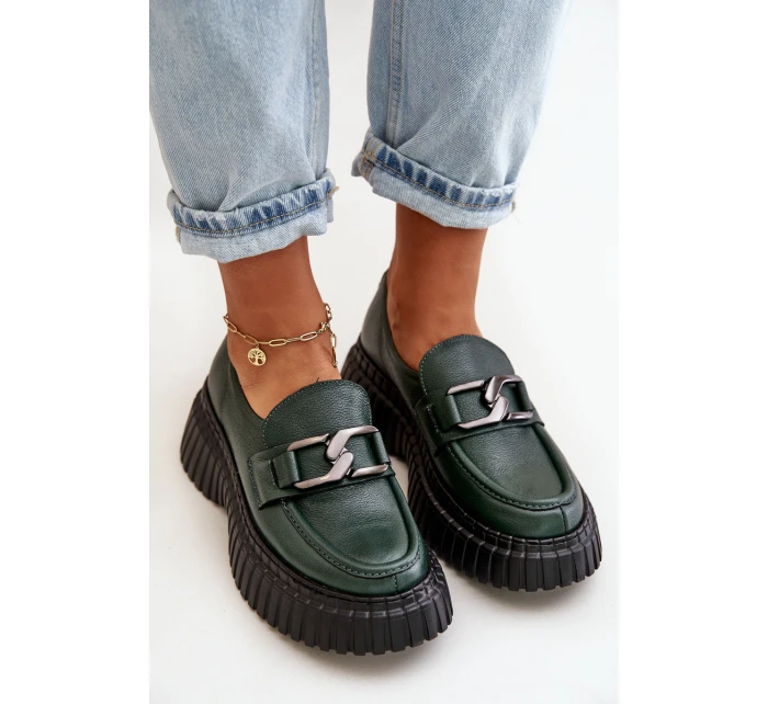 Zazoo 20176 Polobotky Mokasíny Dámské Z Přírodní Kůže Tmavě Zelené