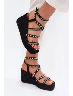 Dámské Sandály Na Klínu Se Zdobením Na Páscích Černé Lunara