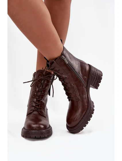 Kožené dámské workery na s ozdobným detailem  hnědé model 21713679 - Artiker