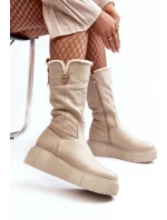 Dámské béžové kožené boty s vlnou Bayla