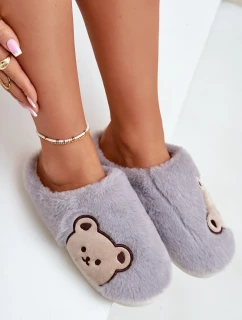 Dámské Chlupaté Pantofle S Medvídkem Šedé Fiorinella