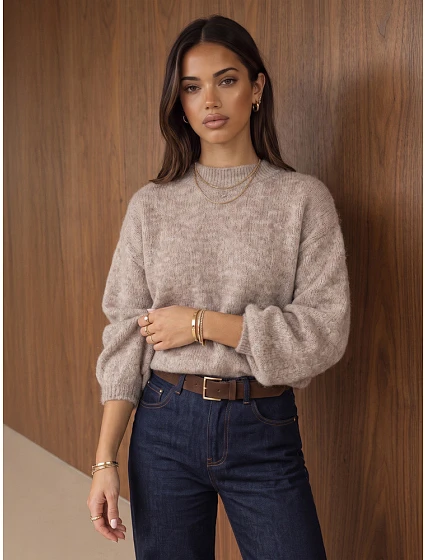 Klasický dámský svetr s kulatým výstřihem Fango FashionStreet MY2598 Klasický dámský svetr s kulatým výstřihem Fango FashionStreet MY2598