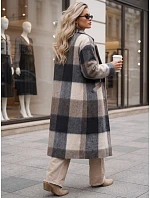 Płaszcz damski dwurzędowy z wełną w kratę granatowy FashionStreet NY0832 Płaszcz damski dwurzędowy z wełną w kratę granatowy FashionStreet NY0832